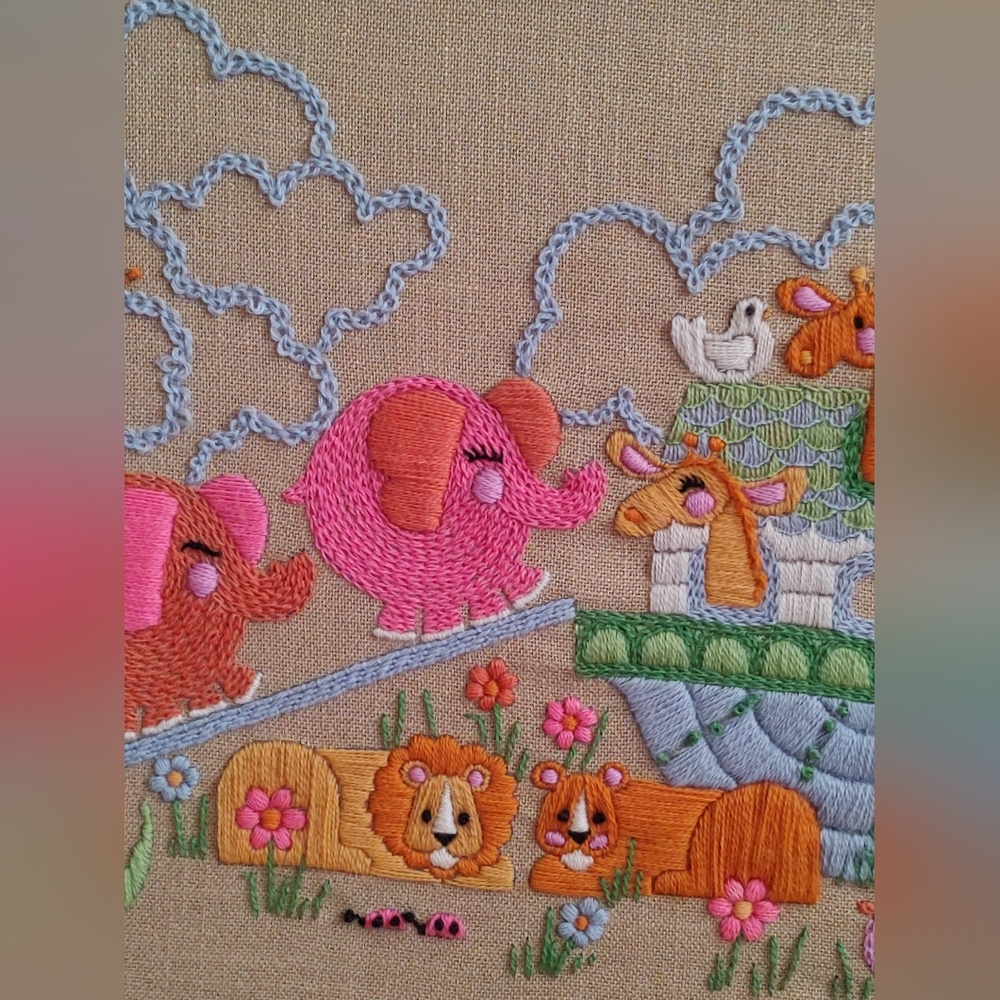 Colorful Embroidered Noah's Ark Wall Art - Picture 3 of 6